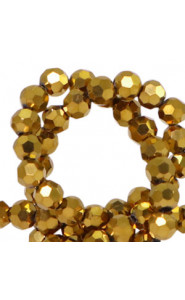 Faceted glass beads 4mm round Gold metallic-pearl shine coating